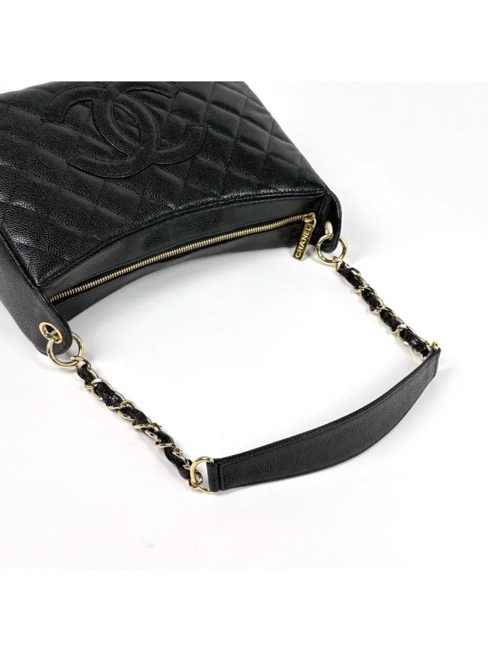 Chanel Shoulder Bag CC Logo Quilted Caviar Leather Black